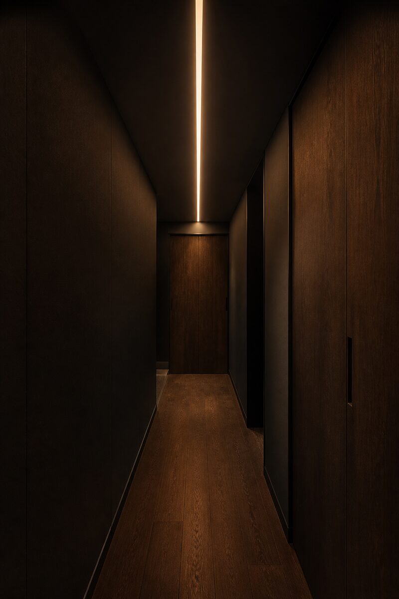 Linear surface-mounted light down a corridor