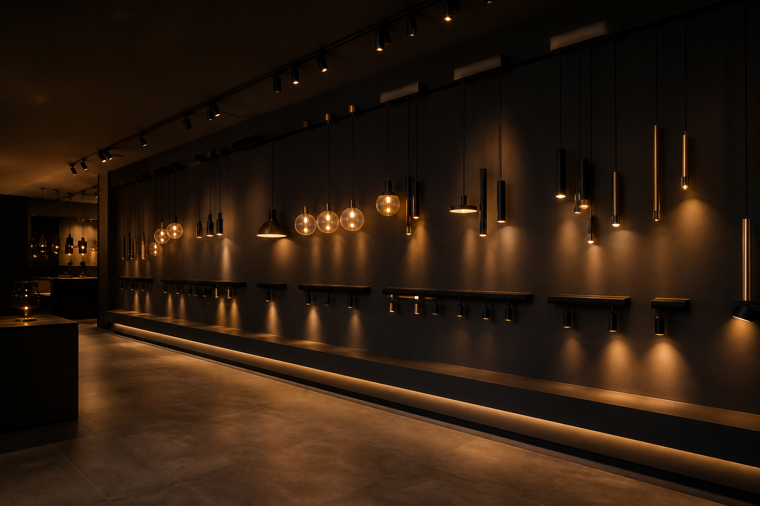 Track system running through a showroom