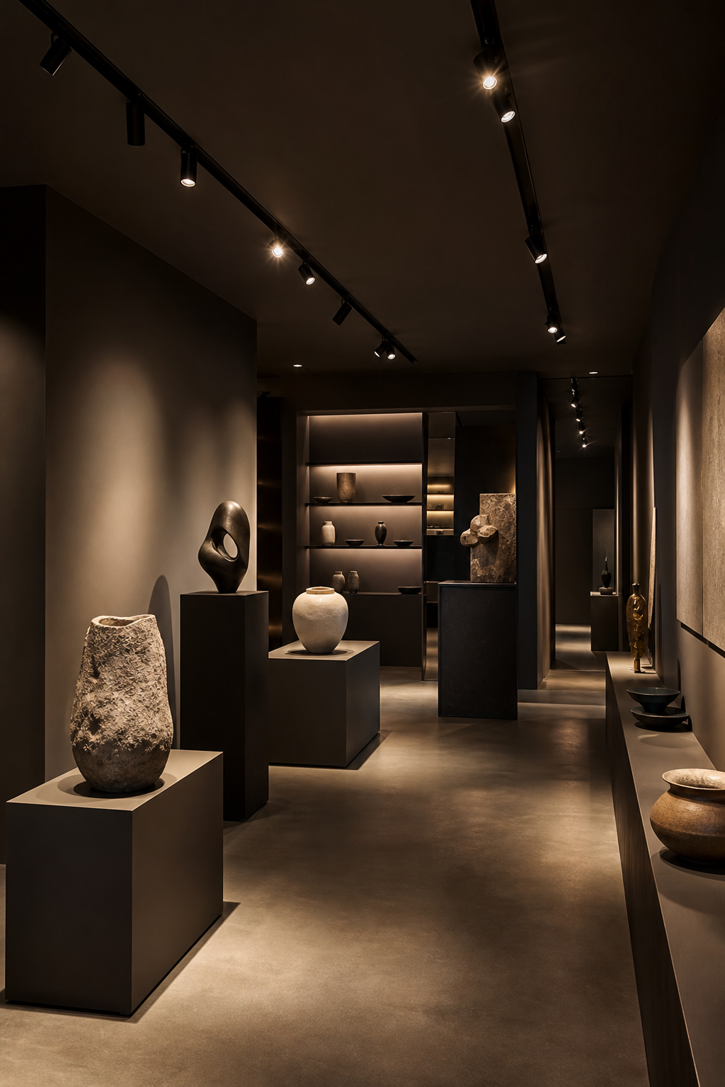 Track lighting in a gallery interior