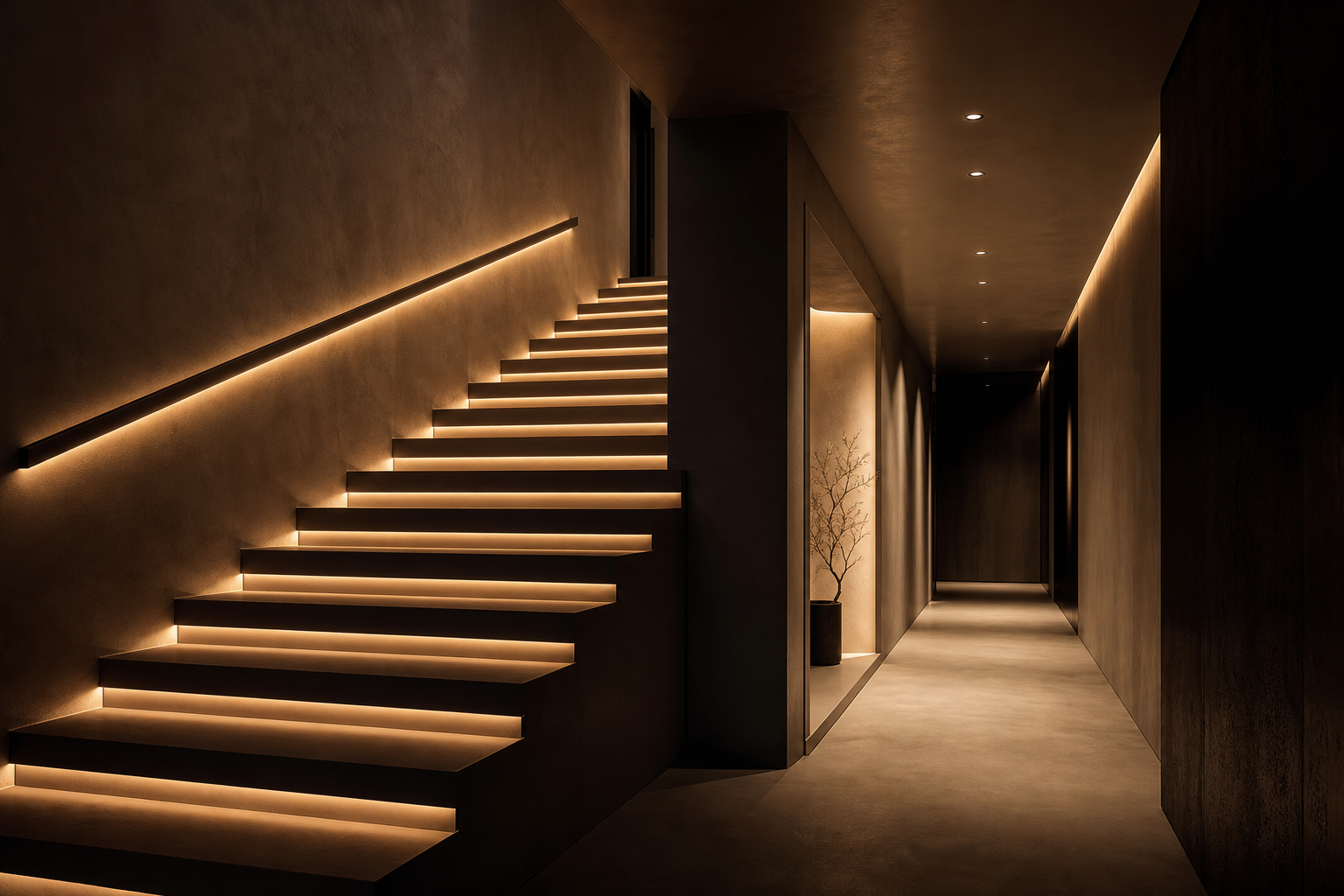 Recessed cove lighting on a staircase